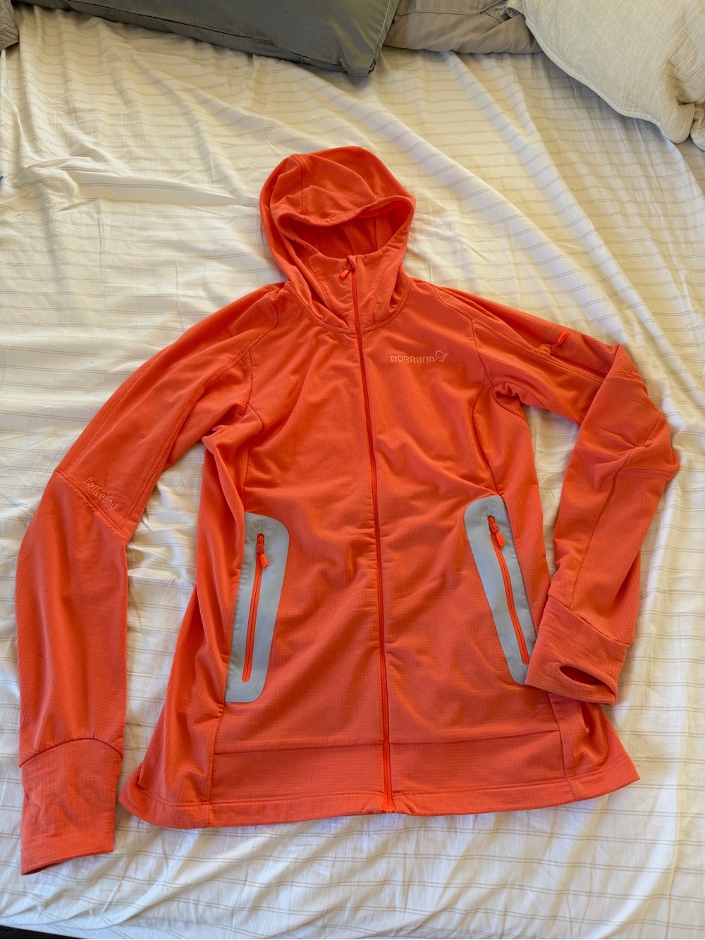 Norrona Falketind Power Grid Hood Women M Orange Polartec Fleece Jacket